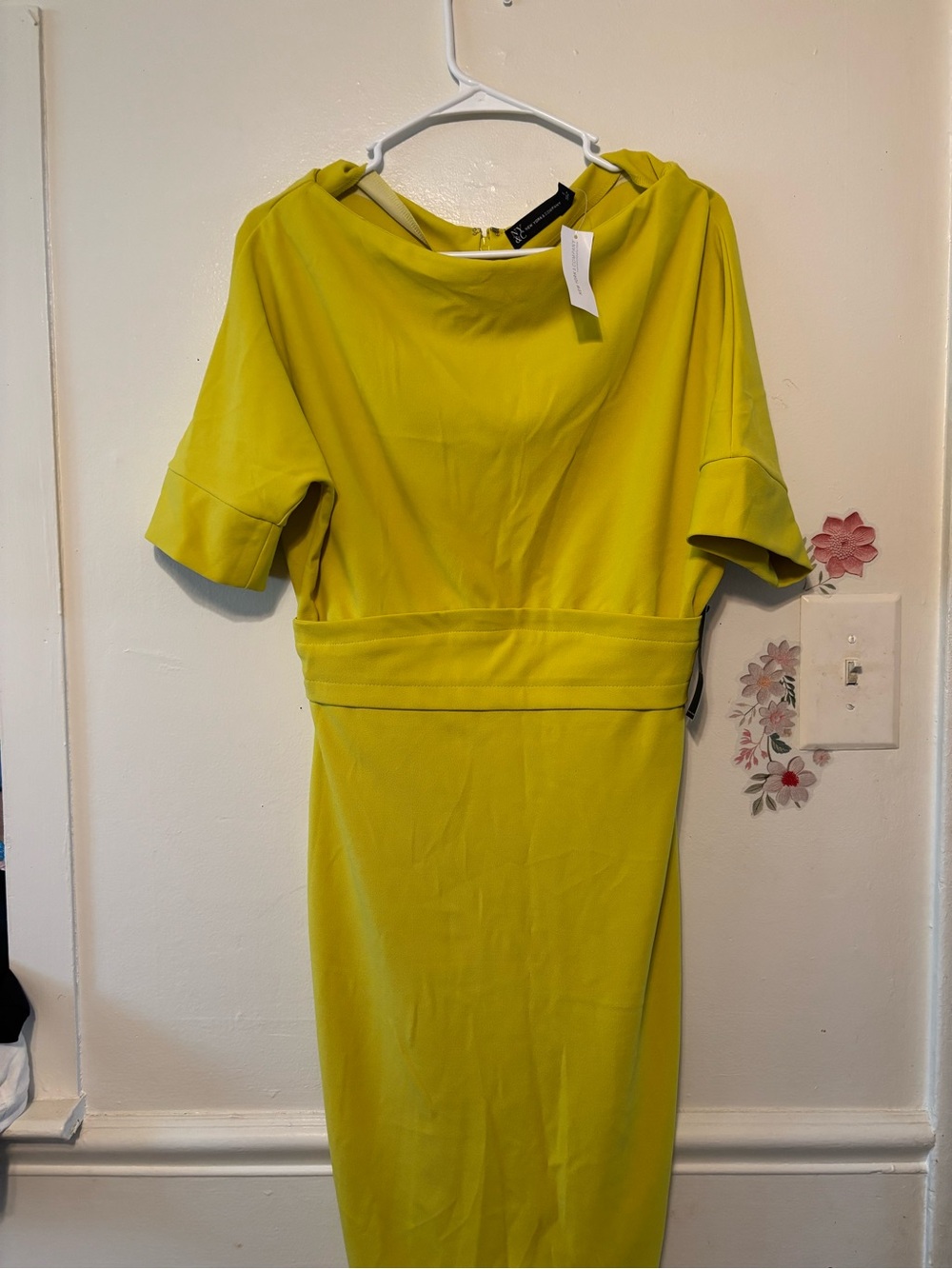 New York & Company Chartreuse Sheath Dress with Boat Neck